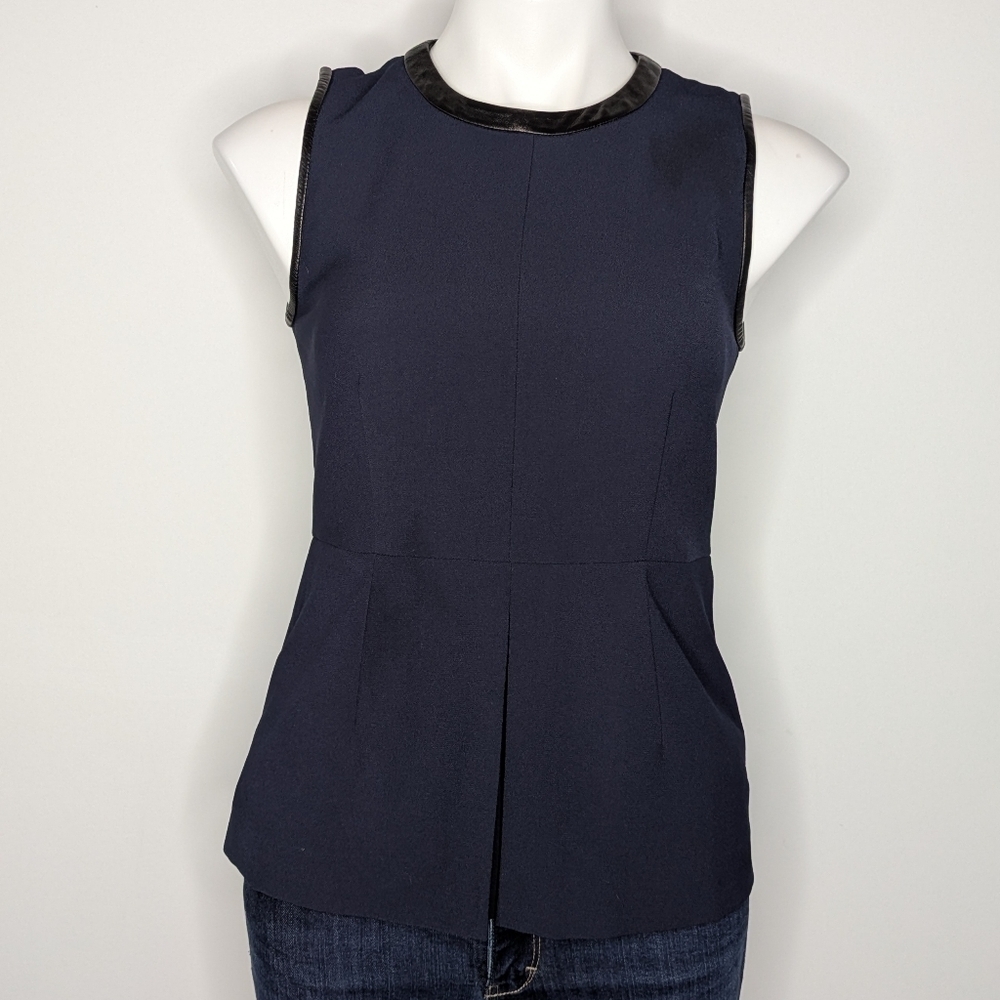 NWT Madewell Blue Black Leather Lined Peplum Tank 0